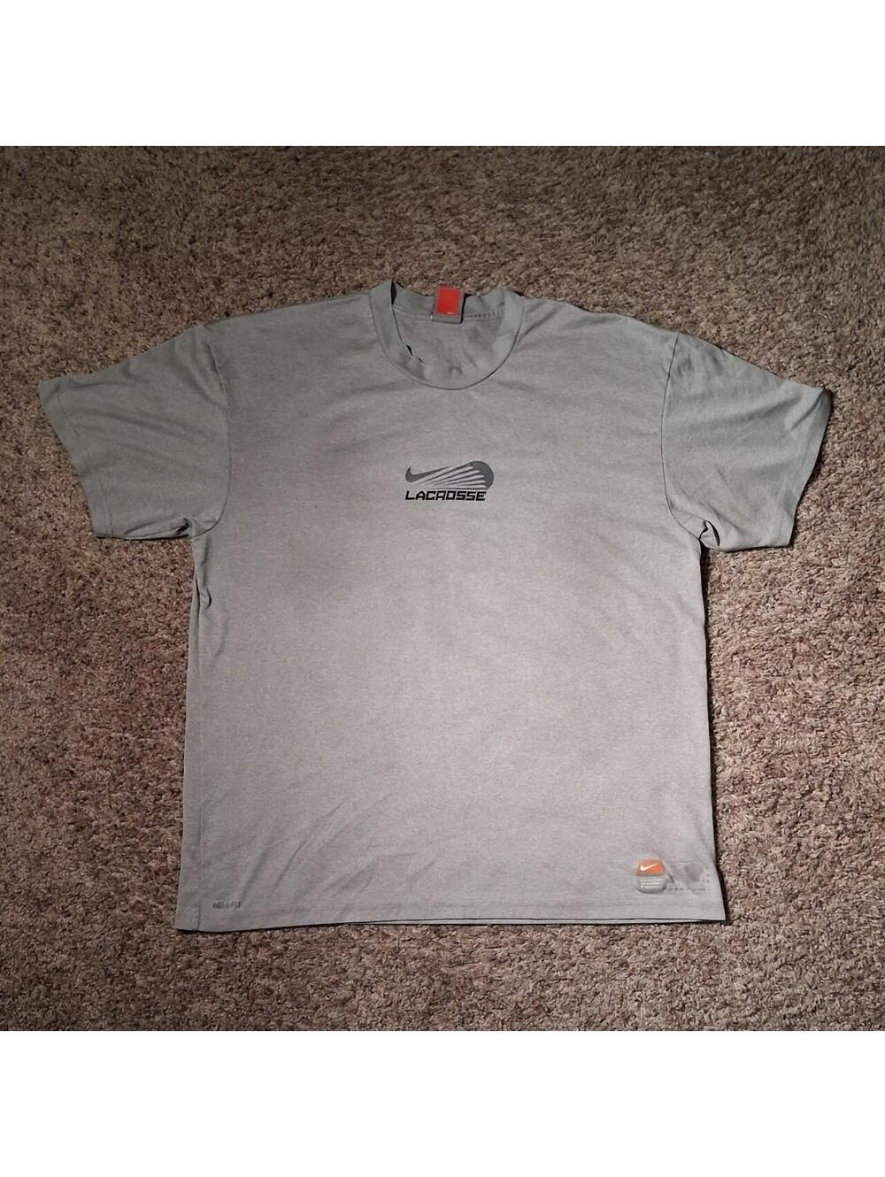 Gray Nike Lacrosse T-shirt with black Nike swoosh and 'LACROSSE' text